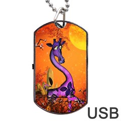 Funny Giraffe In The Night Dog Tag Usb Flash (two Sides) by FantasyWorld7