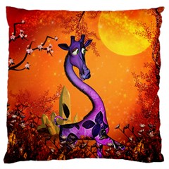 Funny Giraffe In The Night Large Flano Cushion Case (one Side) by FantasyWorld7