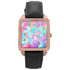 Eggs Happy Easter Rainbow Rose Gold Leather Watch 