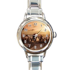 Elephant Dust Road Africa Savannah Round Italian Charm Watch by HermanTelo