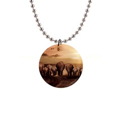 Elephant Dust Road Africa Savannah 1  Button Necklace by HermanTelo