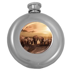 Elephant Dust Road Africa Savannah Round Hip Flask (5 Oz) by HermanTelo