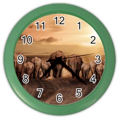 Elephant Dust Road Africa Savannah Color Wall Clock by HermanTelo