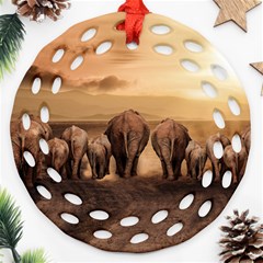 Elephant Dust Road Africa Savannah Round Filigree Ornament (two Sides) by HermanTelo