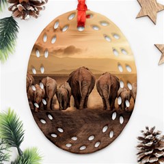 Elephant Dust Road Africa Savannah Ornament (oval Filigree) by HermanTelo