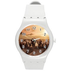 Elephant Dust Road Africa Savannah Round Plastic Sport Watch (m)