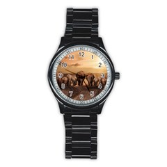 Elephant Dust Road Africa Savannah Stainless Steel Round Watch