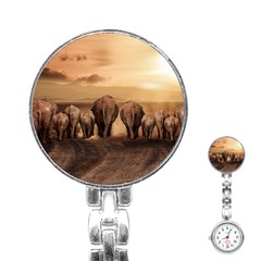 Elephant Dust Road Africa Savannah Stainless Steel Nurses Watch by HermanTelo