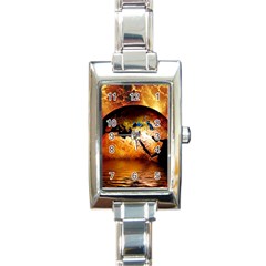 Earth Globe Water Fire Flame Rectangle Italian Charm Watch by HermanTelo