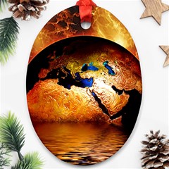 Earth Globe Water Fire Flame Ornament (oval) by HermanTelo