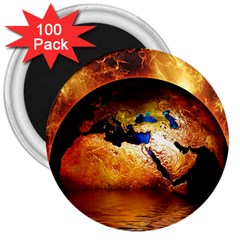 Earth Globe Water Fire Flame 3  Magnets (100 Pack) by HermanTelo