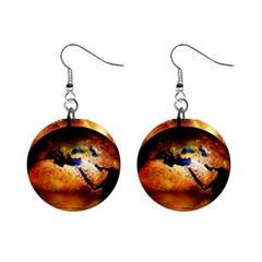 Earth Globe Water Fire Flame Mini Button Earrings by HermanTelo