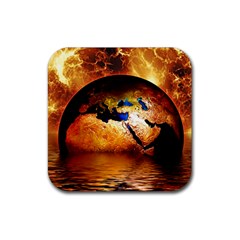 Earth Globe Water Fire Flame Rubber Coaster (square)  by HermanTelo