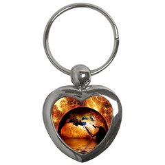 Earth Globe Water Fire Flame Key Chain (heart) by HermanTelo