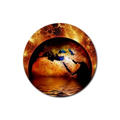 Earth Globe Water Fire Flame Rubber Coaster (round)  by HermanTelo