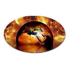 Earth Globe Water Fire Flame Oval Magnet by HermanTelo