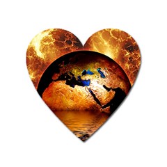 Earth Globe Water Fire Flame Heart Magnet by HermanTelo