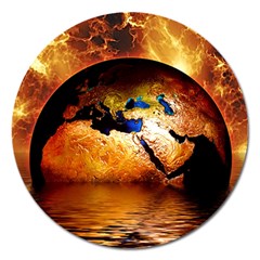 Earth Globe Water Fire Flame Magnet 5  (round) by HermanTelo