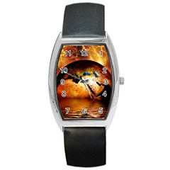 Earth Globe Water Fire Flame Barrel Style Metal Watch by HermanTelo