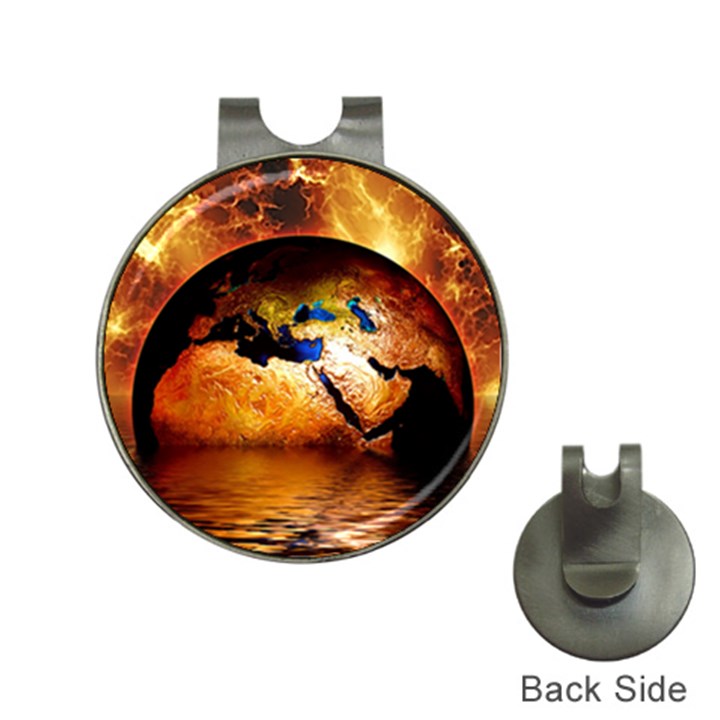 Earth Globe Water Fire Flame Hat Clips with Golf Markers