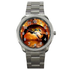 Earth Globe Water Fire Flame Sport Metal Watch by HermanTelo