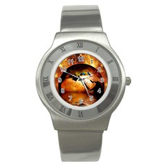 Earth Globe Water Fire Flame Stainless Steel Watch by HermanTelo