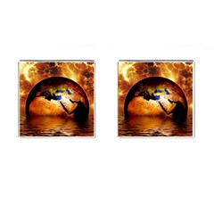 Earth Globe Water Fire Flame Cufflinks (square) by HermanTelo