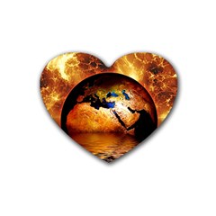 Earth Globe Water Fire Flame Rubber Coaster (heart)  by HermanTelo