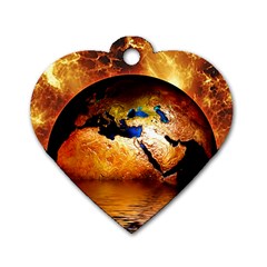 Earth Globe Water Fire Flame Dog Tag Heart (two Sides) by HermanTelo