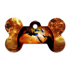 Earth Globe Water Fire Flame Dog Tag Bone (two Sides)