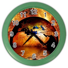 Earth Globe Water Fire Flame Color Wall Clock by HermanTelo