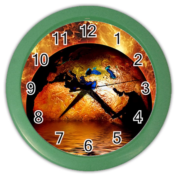 Earth Globe Water Fire Flame Color Wall Clock