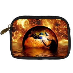 Earth Globe Water Fire Flame Digital Camera Leather Case