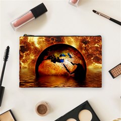 Earth Globe Water Fire Flame Cosmetic Bag (medium)