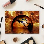 Earth Globe Water Fire Flame Cosmetic Bag (Large) Front