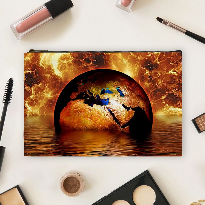 Earth Globe Water Fire Flame Cosmetic Bag (Large)