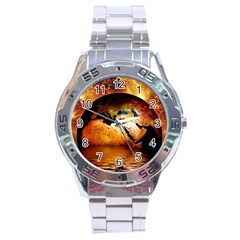 Earth Globe Water Fire Flame Stainless Steel Analogue Watch by HermanTelo