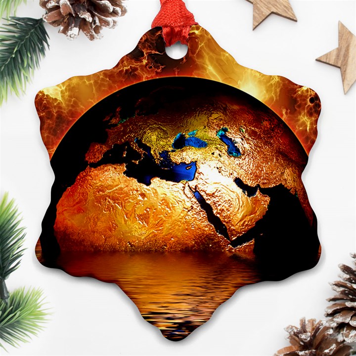 Earth Globe Water Fire Flame Ornament (Snowflake)