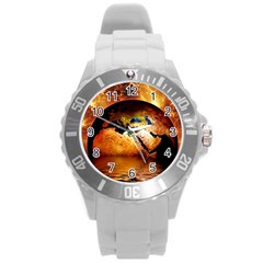 Earth Globe Water Fire Flame Round Plastic Sport Watch (l) by HermanTelo