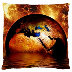 Earth Globe Water Fire Flame Large Cushion Case (two Sides) by HermanTelo