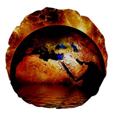 Earth Globe Water Fire Flame Large 18  Premium Round Cushions