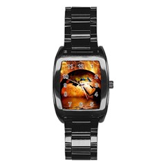 Earth Globe Water Fire Flame Stainless Steel Barrel Watch by HermanTelo