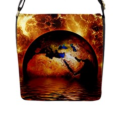 Earth Globe Water Fire Flame Flap Closure Messenger Bag (l)