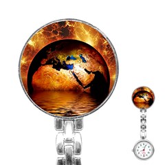 Earth Globe Water Fire Flame Stainless Steel Nurses Watch by HermanTelo