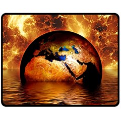 Earth Globe Water Fire Flame Double Sided Fleece Blanket (medium)  by HermanTelo