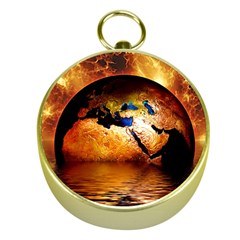 Earth Globe Water Fire Flame Gold Compasses by HermanTelo