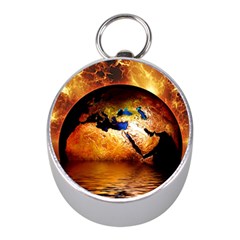 Earth Globe Water Fire Flame Mini Silver Compasses by HermanTelo