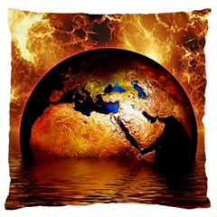 Earth Globe Water Fire Flame Large Flano Cushion Case (two Sides)