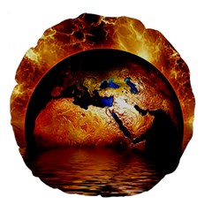 Earth Globe Water Fire Flame Large 18  Premium Flano Round Cushions