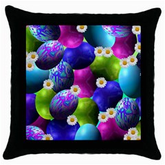 Eggs Happy Easter Throw Pillow Case (black) by HermanTelo